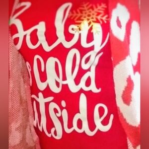 Graphic Christmas Tee/Tunic- Red & White w/ Gold Accents Long Sleeved Sz Sm